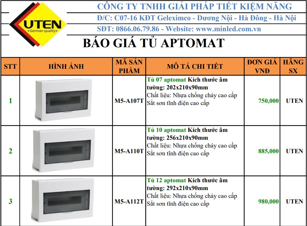 Báo giá tủ điện Uten 2024